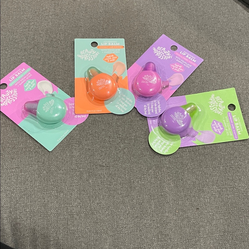 BEAUTY IMPRESSIONS ROUND LIP BALMS Squalane & Amino Acids Full Collection of 4